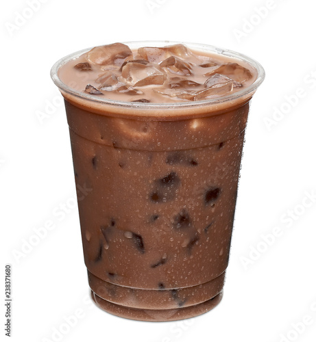 Iced coffee in to go or take away cup isolated on white background including clipping path