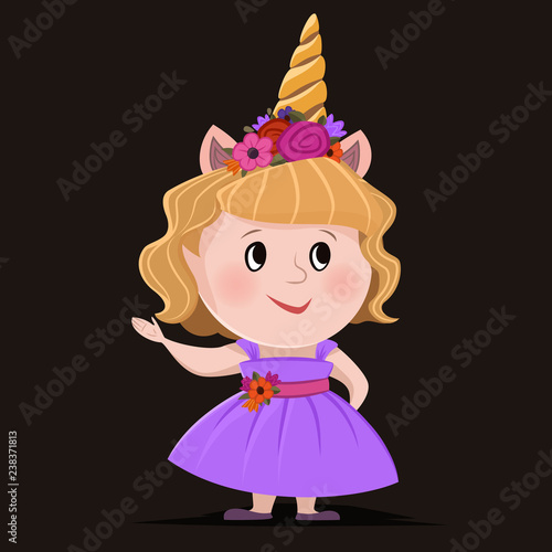 a girl wearing red devil costume holding a trident and pumpkin bucket full of candies. Halloween cartoon vector