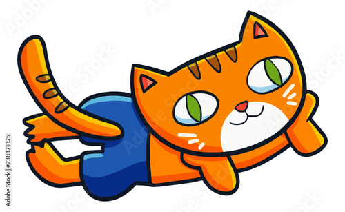 Cute and funny cat wandering and daydreaming - vector.