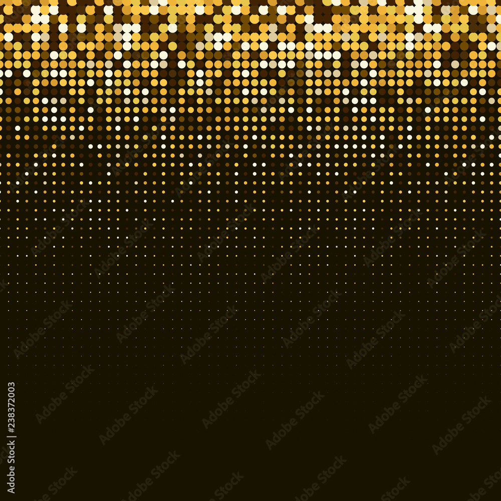 Vector abstract golden halftone pattern on black background. Gold luxury dotted design template