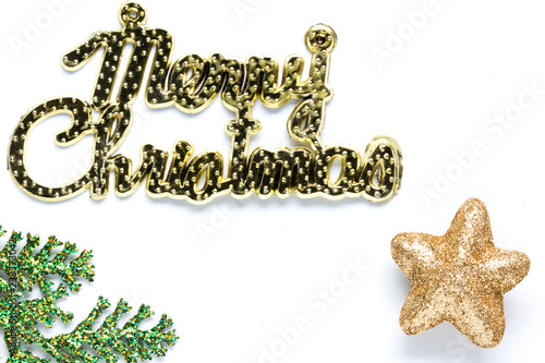 Christmas composition, christmas golden decorations, Christmas, winter, new year concept. Flat lay, top view
