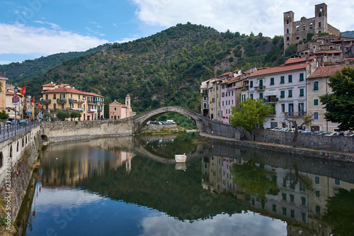 Italy. Dolceacqua. Nervia River and Humpback Bridge in the old town. Monet Bridge © Минихан Сафин