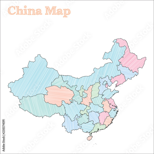 Canvas Print China hand-drawn map
