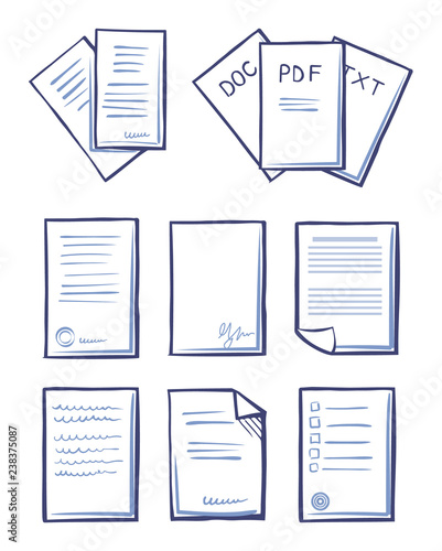 Office Papers Documents and Files Set Icons Vector