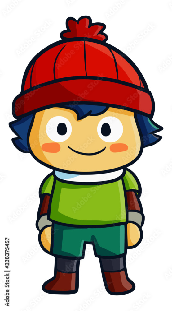Funny and cute little boy in winter outfit - vector.