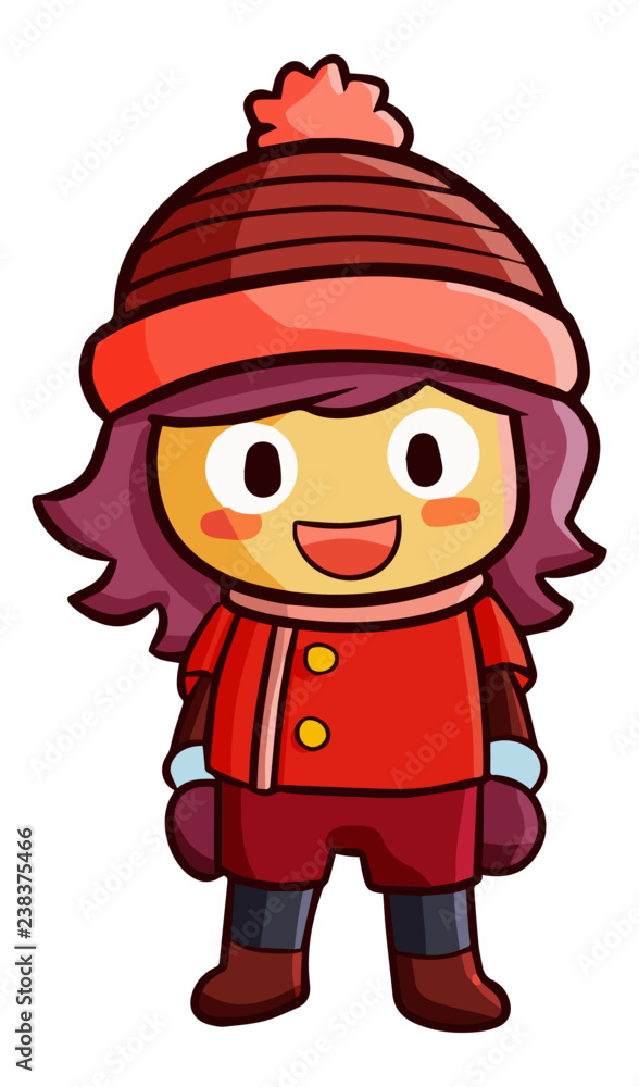 Cute and funny little girl with winter outfit - vector. Cute and funny little girl with winter outfit - vector.