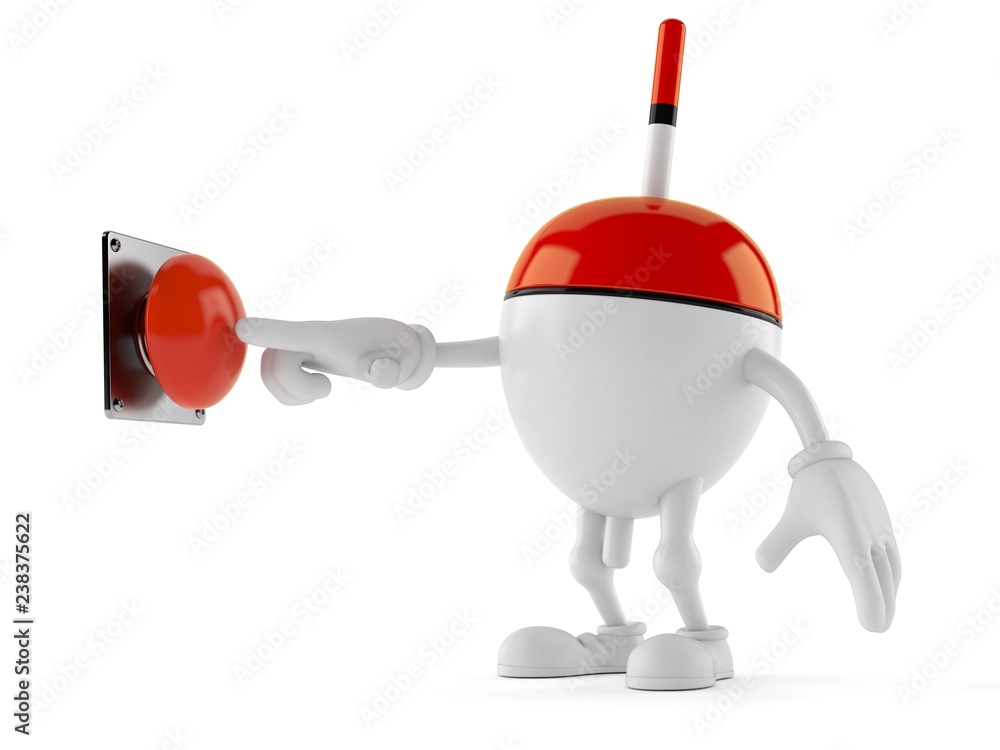 Naklejka premium Fishing float character pushing button