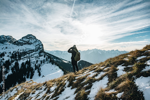 Hiker with Lake Geneva in the background