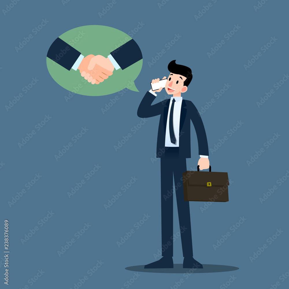Businessman talking to mobile phone and have success in negotiation about his business, marketing, deal with his partners. Businessman talking to mobile phone and have success in negotiation about his business, marketing, deal with his partners.