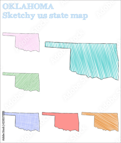 Oklahoma sketchy US state. Lovely hand-drawn US state. Powerful childish style Oklahoma vector illustration.