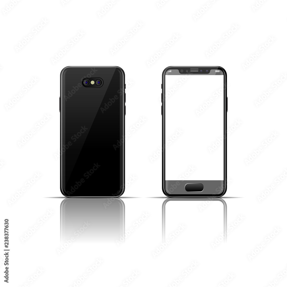 New black smartphone with white screen model release. Realistic vector design illustration. New black smartphone with white screen model release. Realistic vector design illustration.