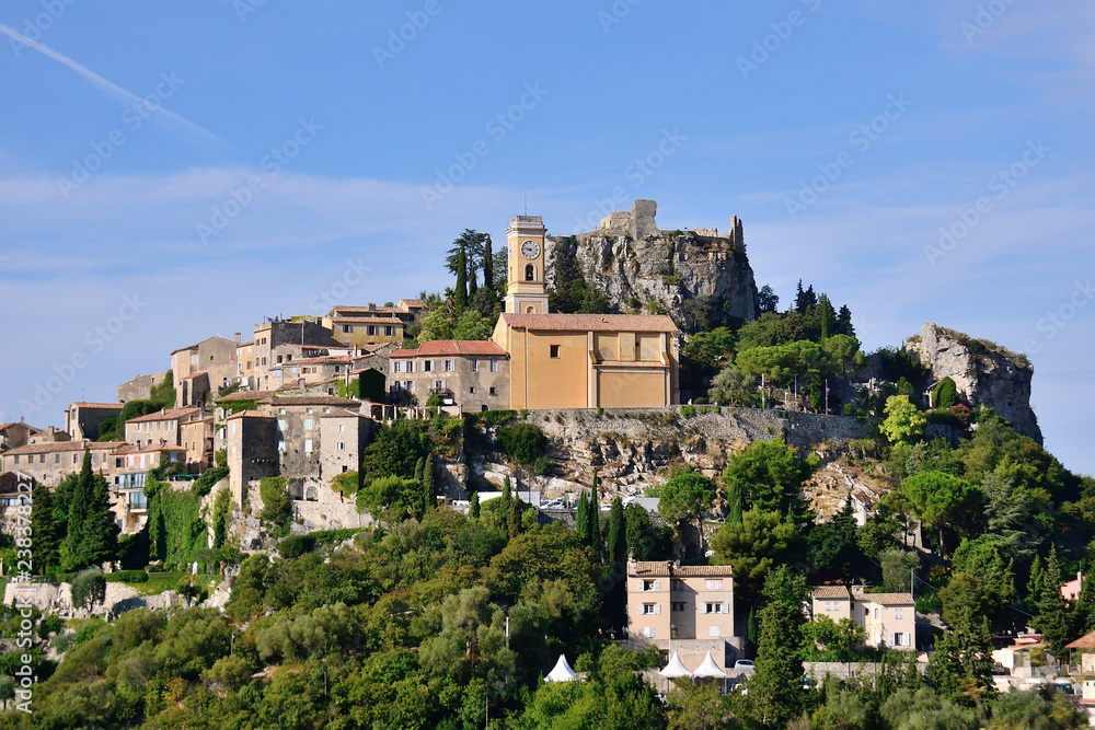 On the way to Monaco, Eze Village is visible on a hill