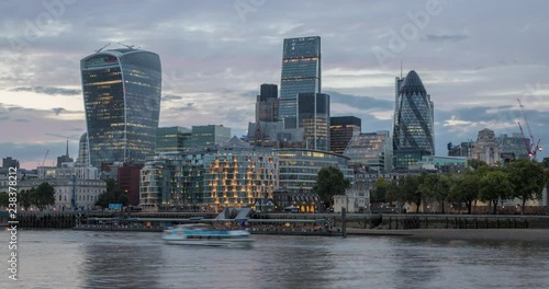Timelapse view of central London UK across the thames at sunset photo