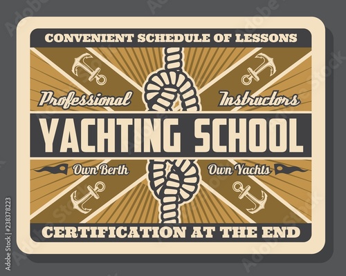 Yacht anchor and sail boat knot. Yachting school