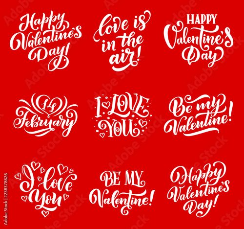 Valentine day love and hearts vector lettering