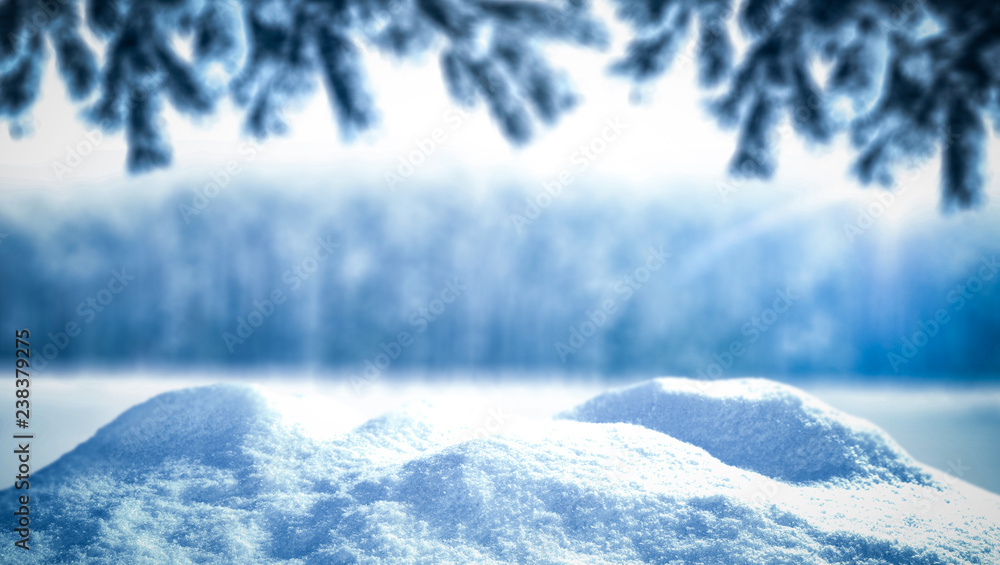 winter background of free space with snow and frost decoration 