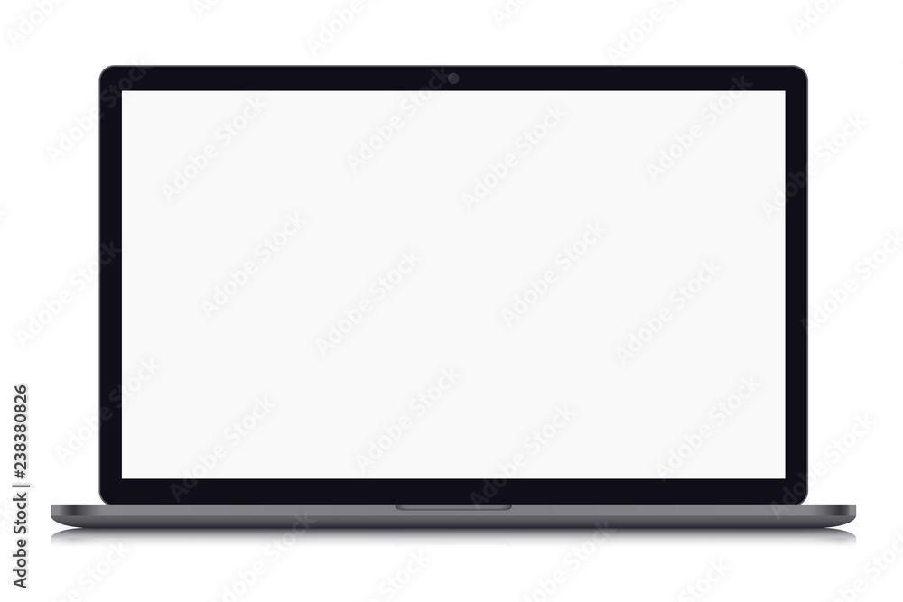 Realistic illustration of a grey laptop with blank white screen with webcam and black frame, isolated on white background, vector Realistic illustration of a grey laptop with blank white screen with webcam and black frame, isolated on white background, vector