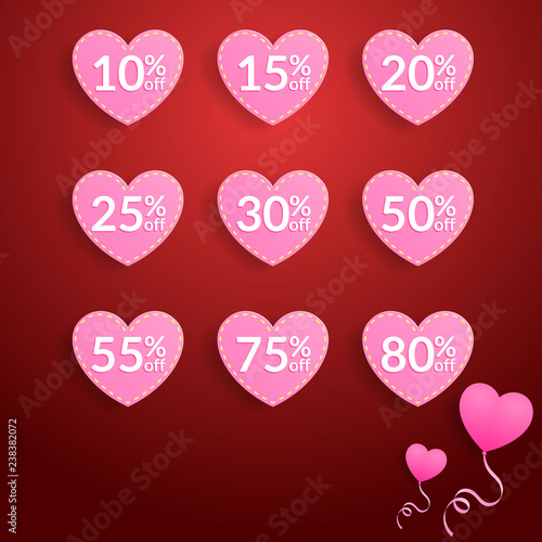 Valentine sticker sale price discount for store or supermarket to buy gift for lover.
