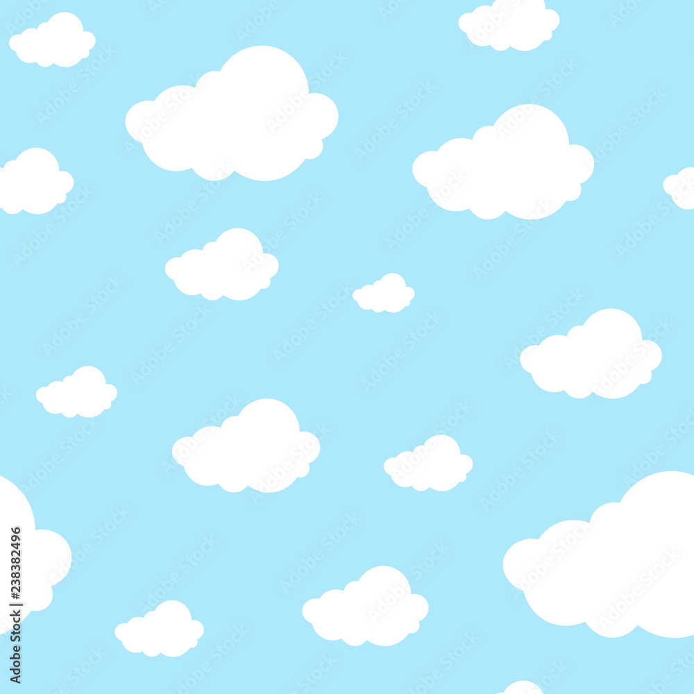 Beautiful seamless pattern clouds continuous on light blue background. Repeatable  graphic printed design for any product, vector illustration.