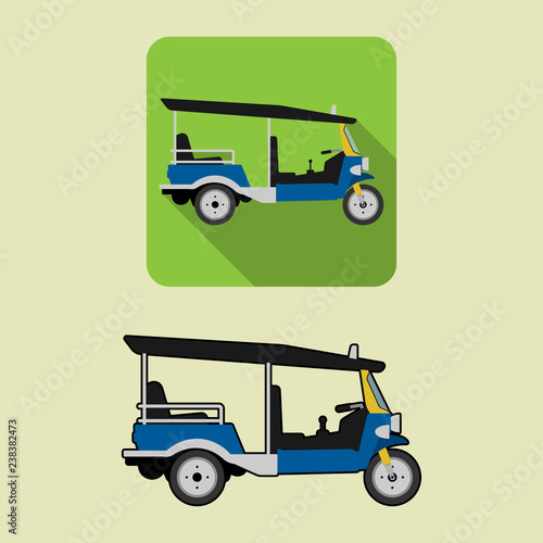 Tricycle vehicle auto exotic tuk tuk taxi, three wheels transport automobile. Vector illustration design..