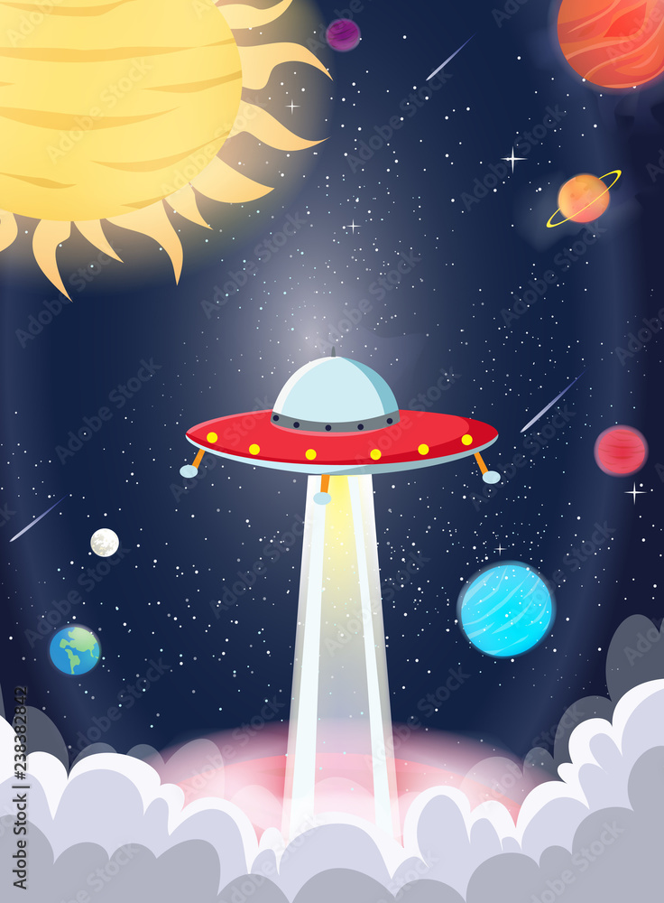 UFO spaceship with galaxy and planet UFO spaceship with galaxy and planet