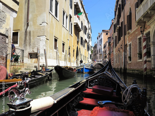 20.06.2017, Venice, Italy: View from gondola to historic buildings and canals