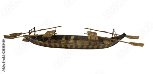 Wooden ancient old small ship model isolated on white background