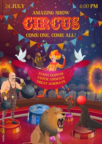 Chapiteau circus show, performers and animals