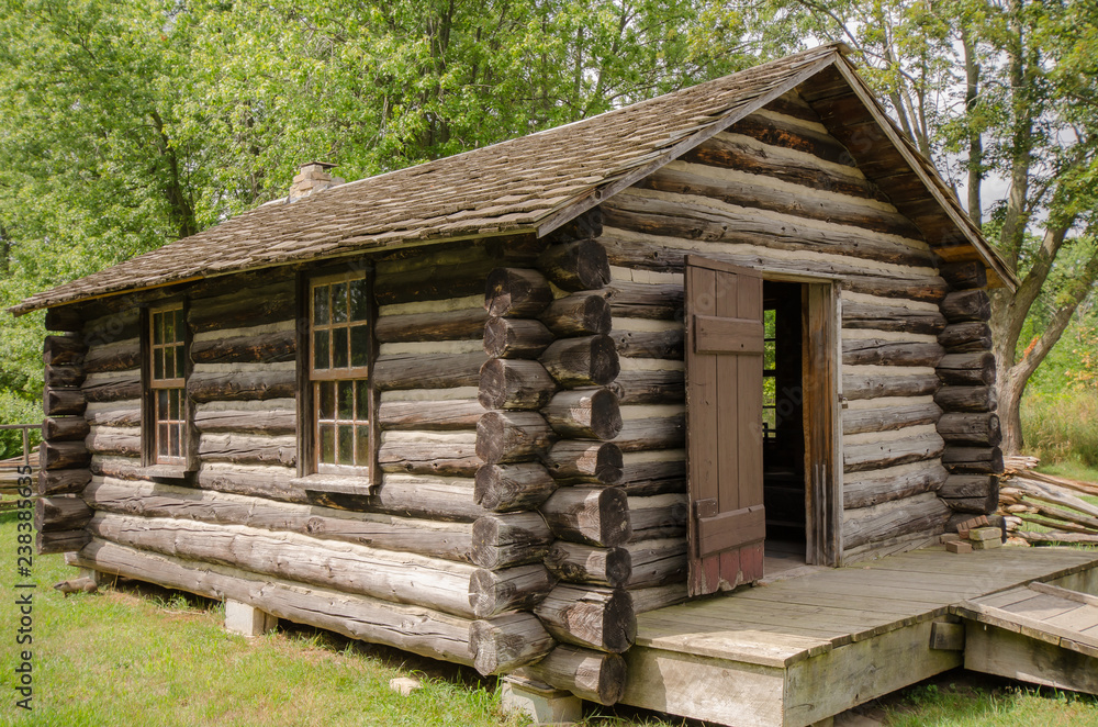 Naklejka premium old log cabin with door open