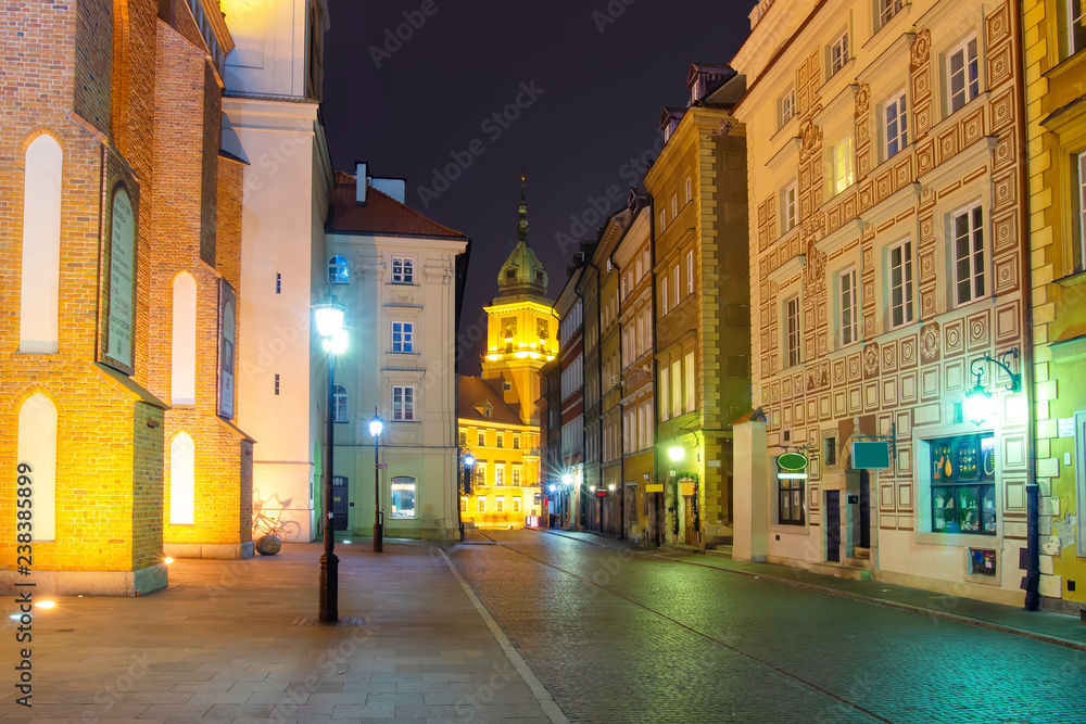 Warsaw street in evening