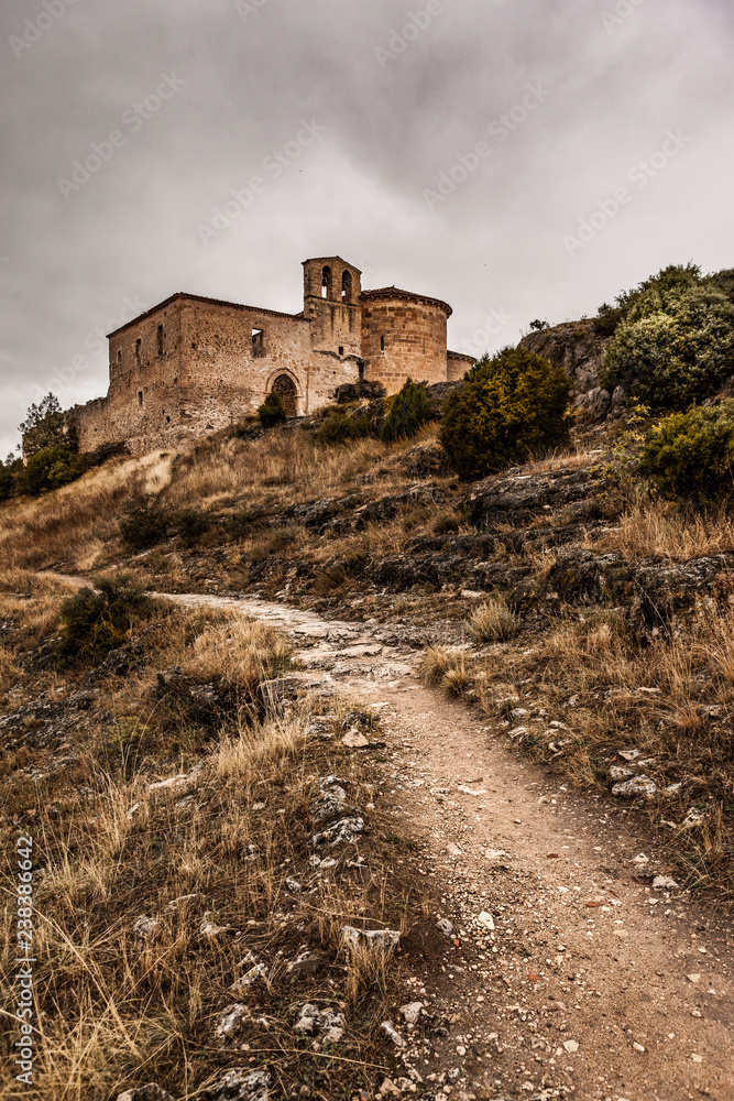 Mountain path near San Frutos hermitage and Duraton Canyon. Segovia, Castilla y Leon. Spain