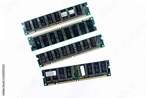 Junagadh-Gujarat-Gujarat- December,08.2018- Close up of green colored computer device RAM (Randam Access Memory) sticks isolated on white.