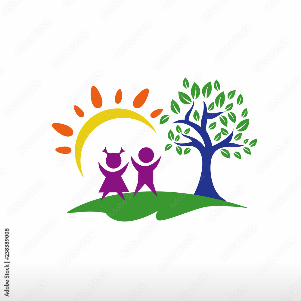 children learn and Tree Kids Logo playful Stock Vector Adobe Stock