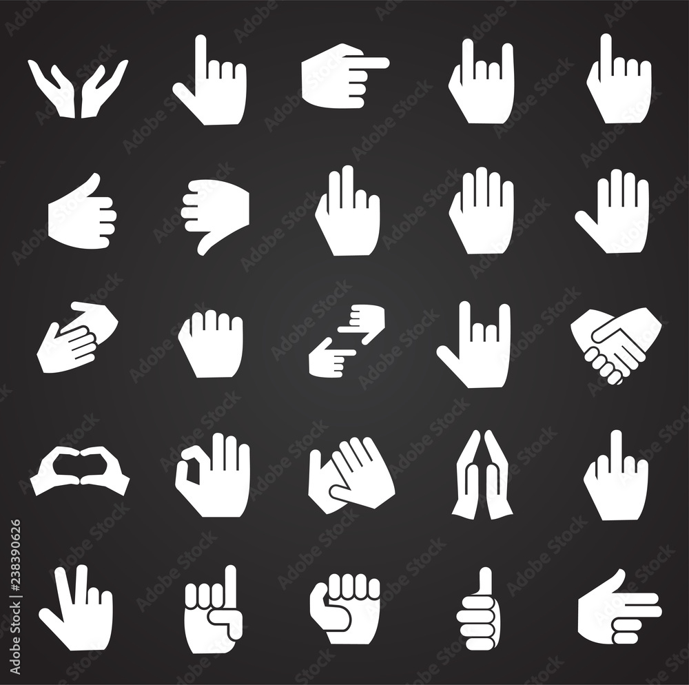 Fototapeta premium Gestures icon set on black background for graphic and web design, Modern simple vector sign. Internet concept. Trendy symbol for website design web button or mobile app