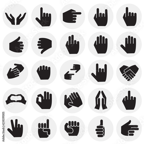 Gestures icon set on circles background for graphic and web design, Modern simple vector sign. Internet concept. Trendy symbol for website design web button or mobile app