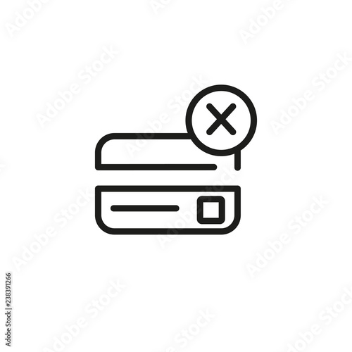 Rejected credit card line icon. Plastic card and error sign. Rejection concept. Can be used for topics like fake card, no connection, error payment