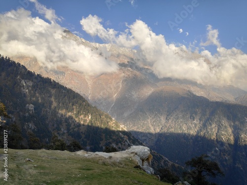 Travelling,Trekking in lapse of Nature.The awesome scenery the mother nature painted. Triund in Dharamsala sit at 10000ft and these view satisfies you 9KM trekking journey to the top for a cup of tea. photo