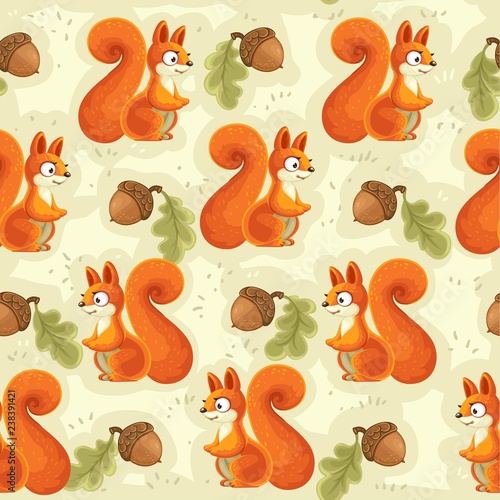 Seamless pattern with cute squirrel cartoon isolated on white background