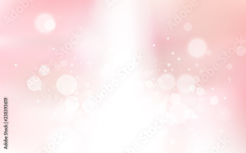 Pink Bokeh, stars light beam celebration holiday, confetti dust explosion, glowing blur sparkle season abstract background vector illustration