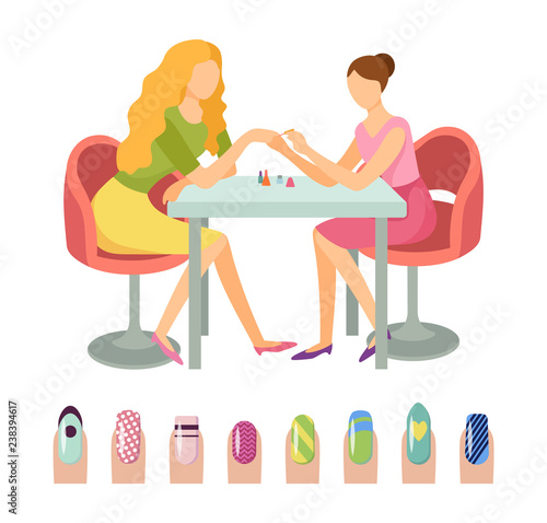 Manicure Manicurist and Client Icons Set Vector