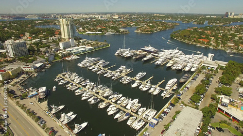 Aerial photo. Fort Lauderdale port, Florida. USA, May 5, 2017. Luxury yachts and boats at the Fort Lauderdale port .