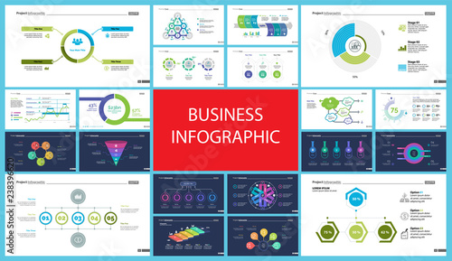 Set of management or statistics concept infographic charts. Business diagrams for presentation slide templates. For corporate report, advertising, banner and brochure design.