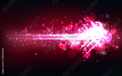 Arrow with love message light shooting stars and heart, neon glowing shimmer, decoration snow, celebration valentine concept abstract background vector illustration