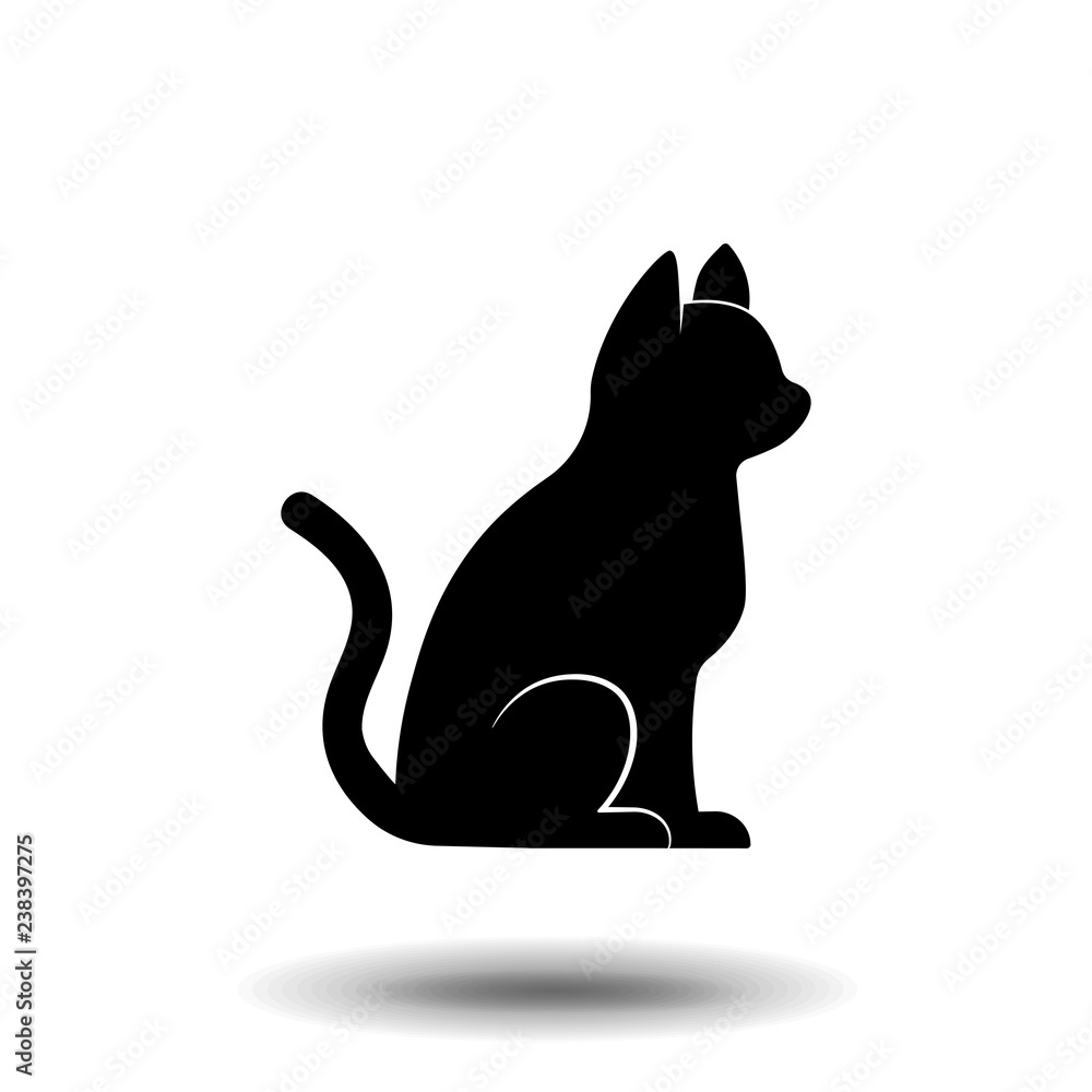 Black cat silhouette. Elegant cat sitting side view with turn around ...