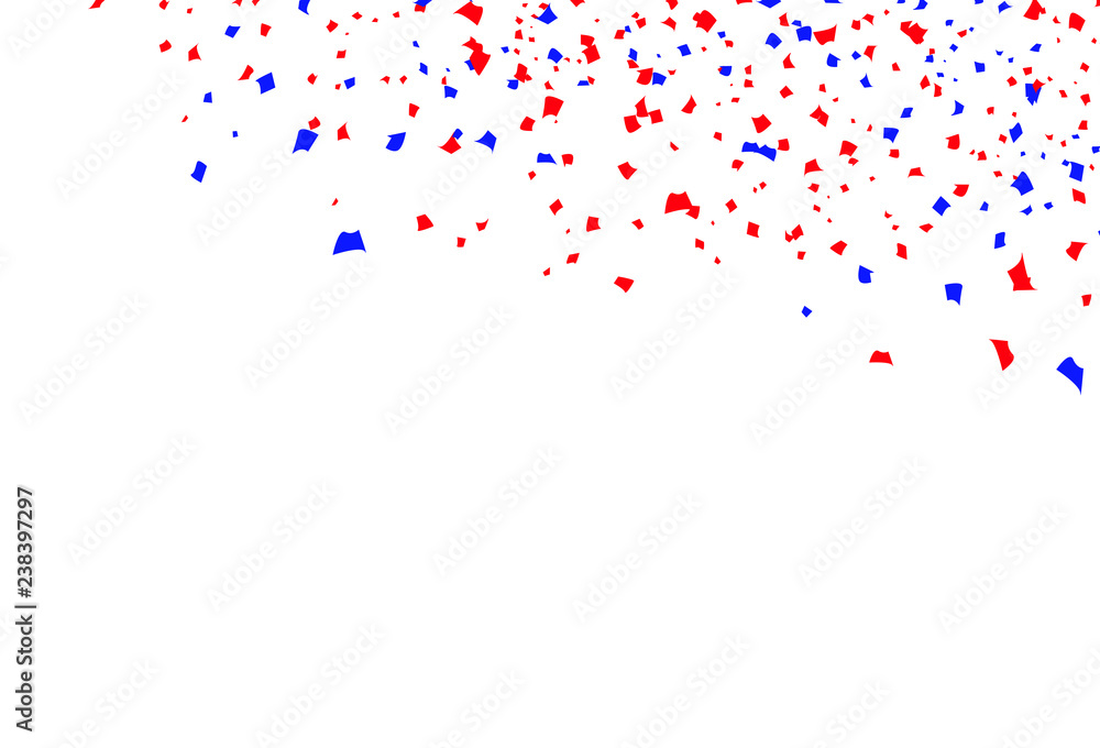 Confetti, red and blue paper falling scatter red ceremony Memorial day, festival celebration party abstract background vector illustration Confetti, red and blue paper falling scatter red ceremony Memorial day, festival celebration party abstract background vector illustration
