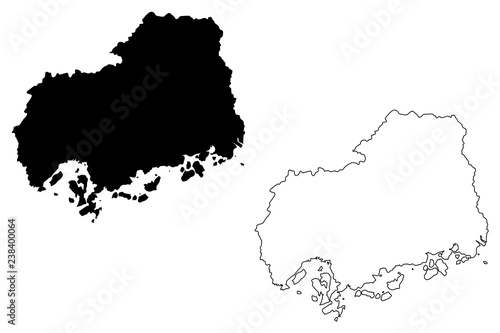 Hiroshima Prefecture (Administrative divisions of Japan, Prefectures of Japan) map vector illustration, scribble sketch Hiroshima map