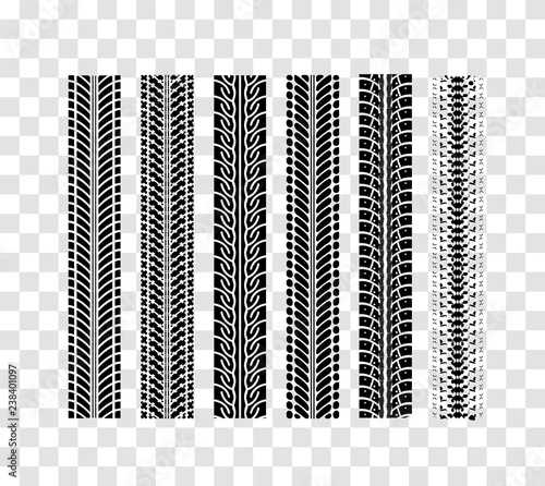 Tire tracks collection. Vector illustration on checkered background