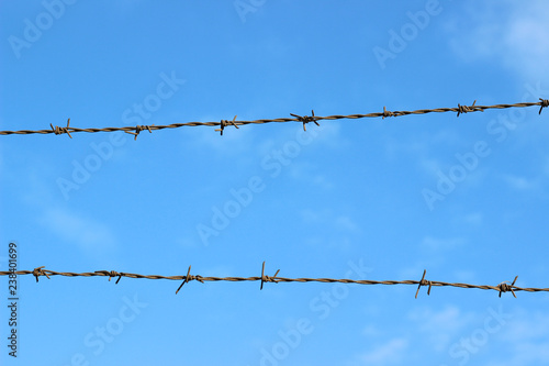 Barbed wire blue sky detail