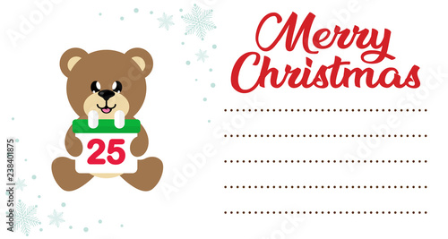 cartoon   hristmas bear sitting with christmas calendar on the christmas letter to santa