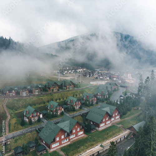 aerial view of bukovel resort in carpathian mountains in rainy weather © phpetrunina14